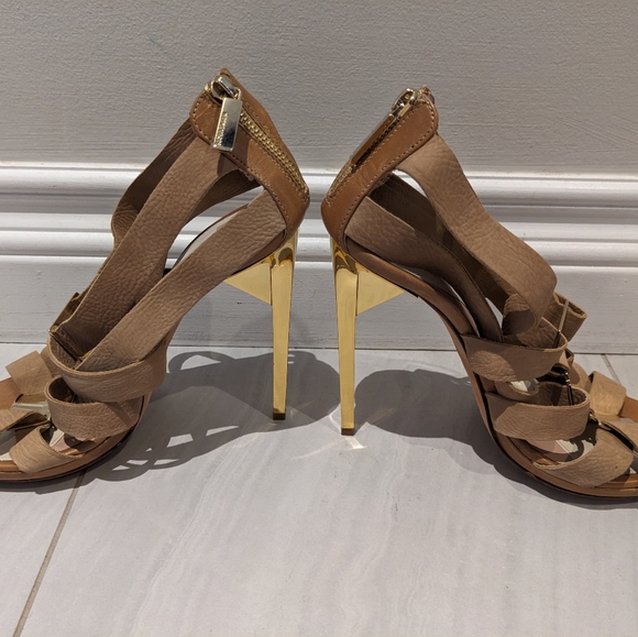 Herve Leger straps high heels Sandal Shoes in Beige with gold heel size 38 - Picture 2 of 10